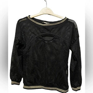 Aquamar Y2K Long Sleeve Mesh Black with Gold Lining Jersey Shirt Size Small